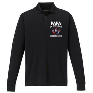 4th Of July Birthday Papa Of The Little Firecracker Funny Gift Performance Long Sleeve Polo