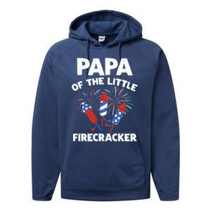 4th Of July Birthday Papa Of The Little Firecracker Funny Gift Performance Fleece Hoodie