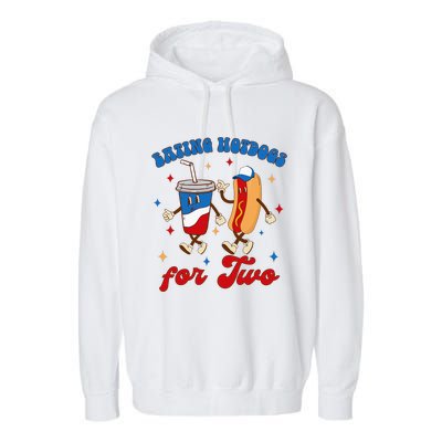 4th Of July Pregnancy Announcement Eating Hotdogs For Two Garment-Dyed Fleece Hoodie