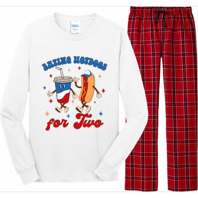 4th Of July Pregnancy Announcement Eating Hotdogs For Two Long Sleeve Pajama Set