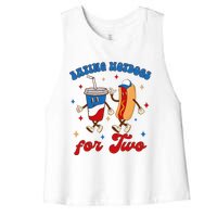 4th Of July Pregnancy Announcement Eating Hotdogs For Two Women's Racerback Cropped Tank