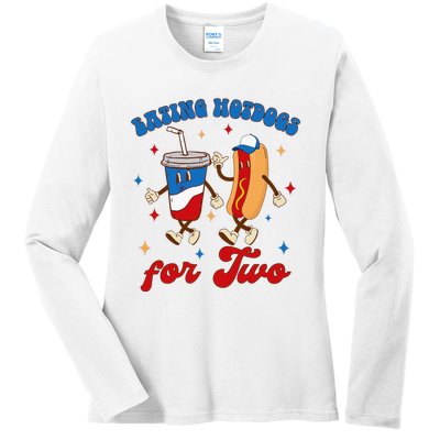 4th Of July Pregnancy Announcement Eating Hotdogs For Two Ladies Long Sleeve Shirt