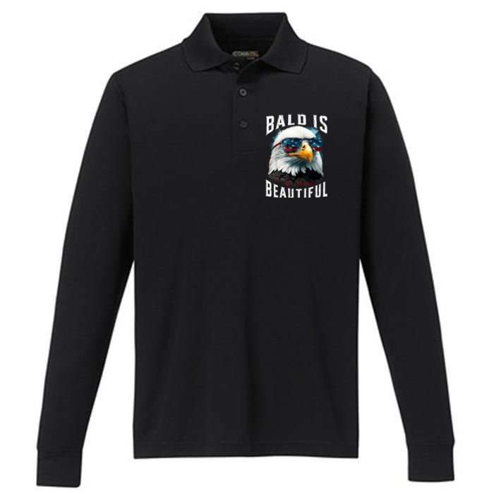 4th Of July Independence Day Bald Eagle Bald Is Beautiful Performance Long Sleeve Polo