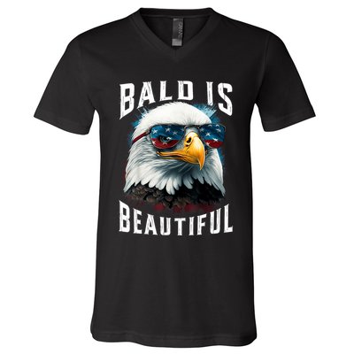 4th Of July Independence Day Bald Eagle Bald Is Beautiful V-Neck T-Shirt