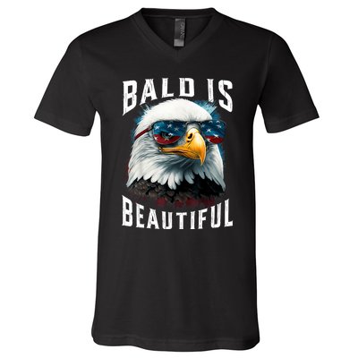 4th Of July Independence Day Bald Eagle Bald Is Beautiful V-Neck T-Shirt