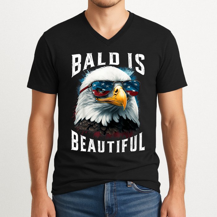 4th Of July Independence Day Bald Eagle Bald Is Beautiful V-Neck T-Shirt