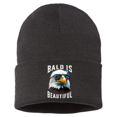 4th Of July Independence Day Bald Eagle Bald Is Beautiful Sustainable Knit Beanie