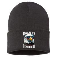 4th Of July Independence Day Bald Eagle Bald Is Beautiful Sustainable Knit Beanie