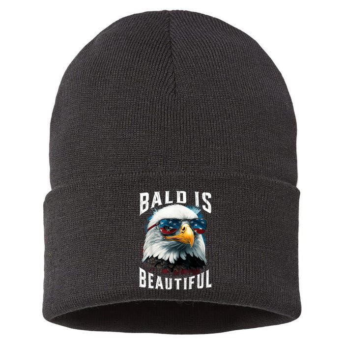 4th Of July Independence Day Bald Eagle Bald Is Beautiful Sustainable Knit Beanie