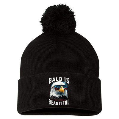 4th Of July Independence Day Bald Eagle Bald Is Beautiful Pom Pom 12in Knit Beanie