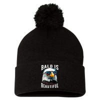 4th Of July Independence Day Bald Eagle Bald Is Beautiful Pom Pom 12in Knit Beanie