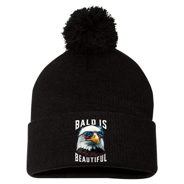 4th Of July Independence Day Bald Eagle Bald Is Beautiful Pom Pom 12in Knit Beanie