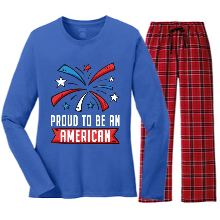 4th Of July Independence Day 1976 Proud To Be An American Gift Women's Long Sleeve Flannel Pajama Set 