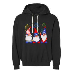 4th of July Gnomes Patriotic American Flag Cute Gnome Garment-Dyed Fleece Hoodie