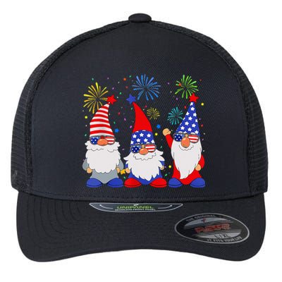 4th of July Gnomes Patriotic American Flag Cute Gnome Flexfit Unipanel Trucker Cap