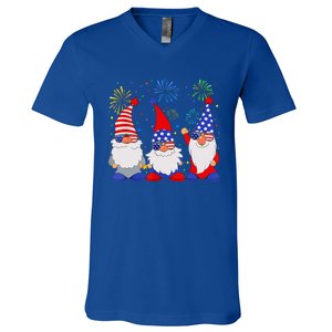 4th of July Gnomes Patriotic American Flag Cute Gnome V-Neck T-Shirt