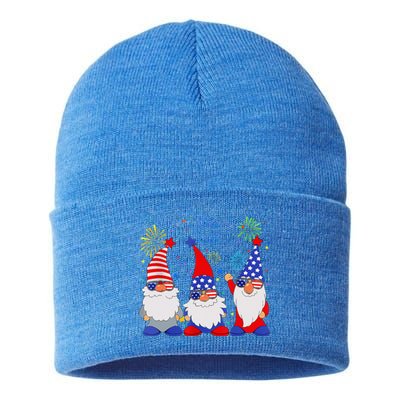 4th of July Gnomes Patriotic American Flag Cute Gnome Sustainable Knit Beanie