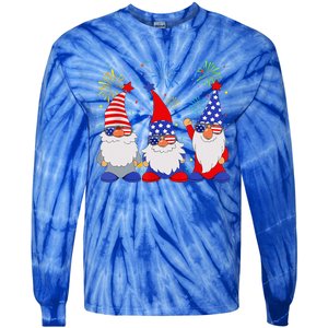 4th of July Gnomes Patriotic American Flag Cute Gnome Tie-Dye Long Sleeve Shirt