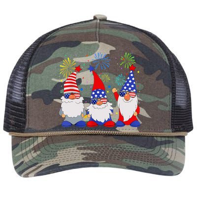 4th of July Gnomes Patriotic American Flag Cute Gnome Retro Rope Trucker Hat Cap