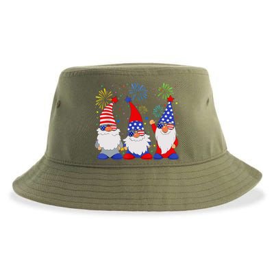 4th of July Gnomes Patriotic American Flag Cute Gnome Sustainable Bucket Hat