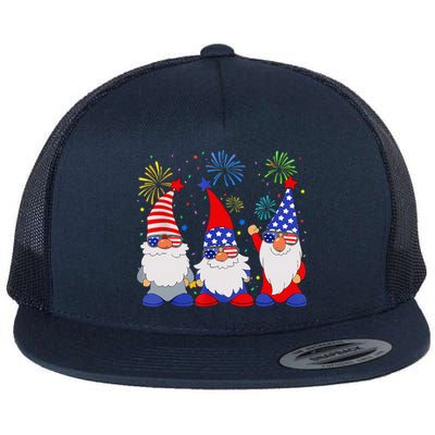 4th of July Gnomes Patriotic American Flag Cute Gnome Flat Bill Trucker Hat