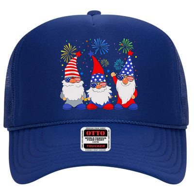 4th of July Gnomes Patriotic American Flag Cute Gnome High Crown Mesh Back Trucker Hat