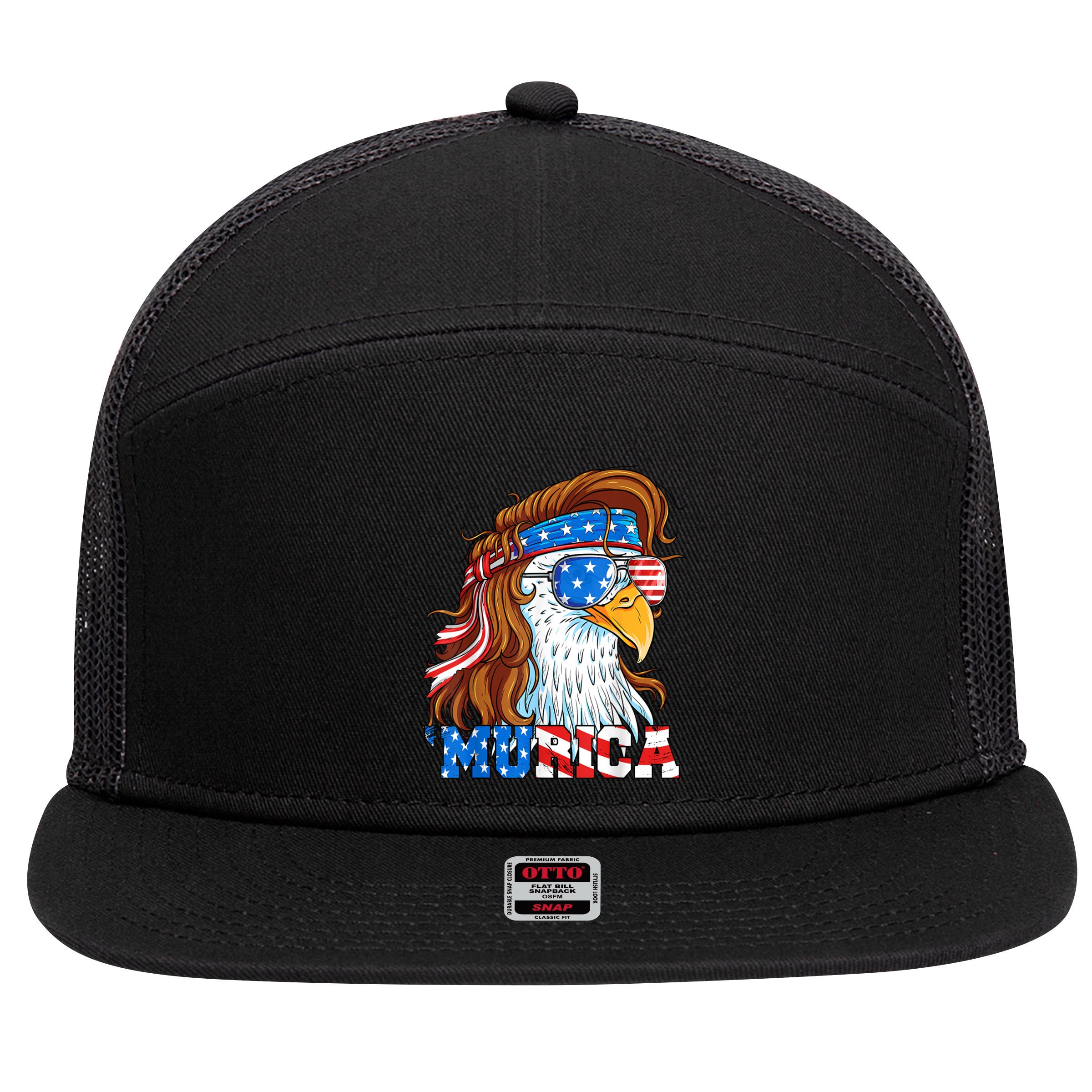 4th Of July Bald Eagle Mullet Murica Usa Usa Merica 7 Panel Mesh Trucker Snapback Hat