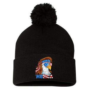 4th Of July Bald Eagle Mullet Murica Usa Usa Merica Pom Pom 12in Knit Beanie