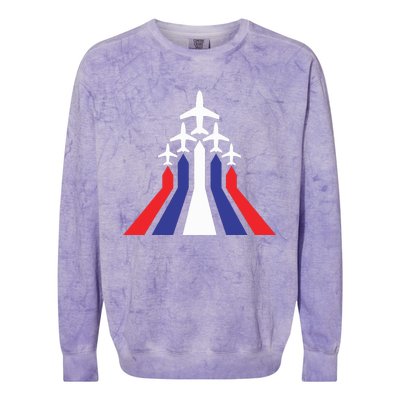 4th Of July Airplane Jet American Flag Red White Blue In Sky Colorblast Crewneck Sweatshirt