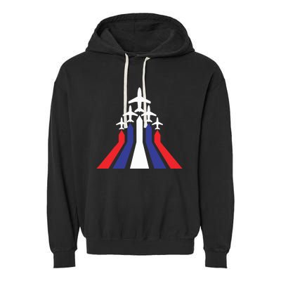 4th Of July Airplane Jet American Flag Red White Blue In Sky Garment-Dyed Fleece Hoodie