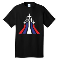 4th Of July Airplane Jet American Flag Red White Blue In Sky Tall T-Shirt