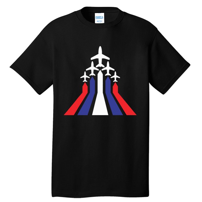 4th Of July Airplane Jet American Flag Red White Blue In Sky Tall T-Shirt