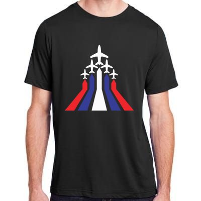 4th Of July Airplane Jet American Flag Red White Blue In Sky Adult ChromaSoft Performance T-Shirt