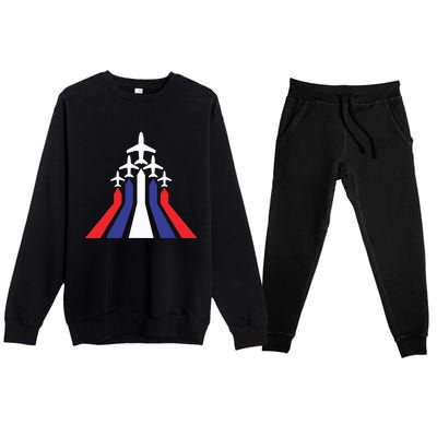 4th Of July Airplane Jet American Flag Red White Blue In Sky Premium Crewneck Sweatsuit Set