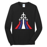 4th Of July Airplane Jet American Flag Red White Blue In Sky Tall Long Sleeve T-Shirt