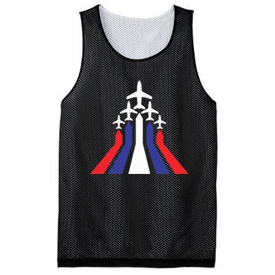 4th Of July Airplane Jet American Flag Red White Blue In Sky Mesh Reversible Basketball Jersey Tank