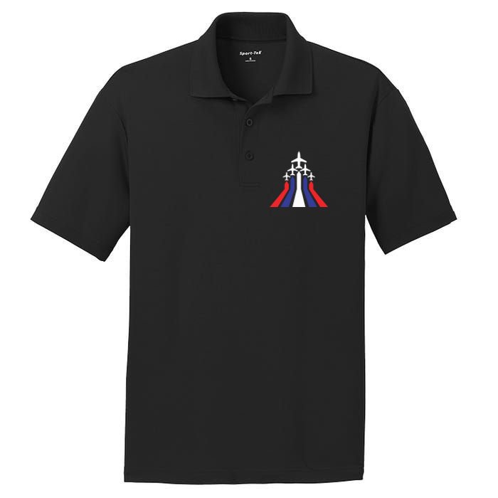 4th Of July Airplane Jet American Flag Red White Blue In Sky PosiCharge RacerMesh Polo