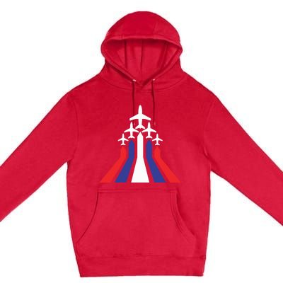 4th Of July Airplane Jet American Flag Red White Blue In Sky Premium Pullover Hoodie