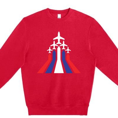 4th Of July Airplane Jet American Flag Red White Blue In Sky Premium Crewneck Sweatshirt