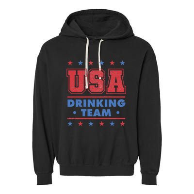 4th of July Beer Alcohol Drinker USA Drinking Team Garment-Dyed Fleece Hoodie