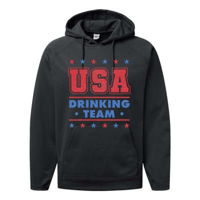 4th of July Beer Alcohol Drinker USA Drinking Team Performance Fleece Hoodie