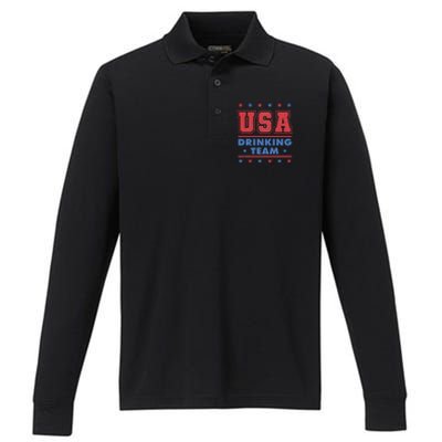 4th of July Beer Alcohol Drinker USA Drinking Team Performance Long Sleeve Polo