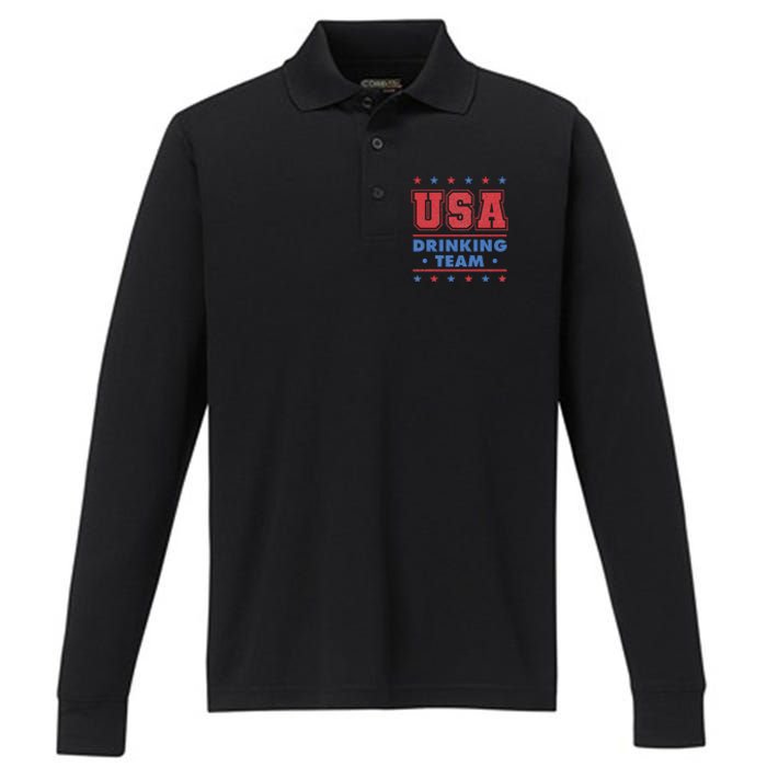 4th of July Beer Alcohol Drinker USA Drinking Team Performance Long Sleeve Polo