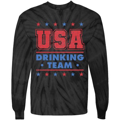 4th of July Beer Alcohol Drinker USA Drinking Team Tie-Dye Long Sleeve Shirt