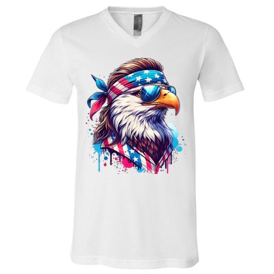 4th Of July Bald Eagle Mullet Murica Usa Usa Merica V-Neck T-Shirt