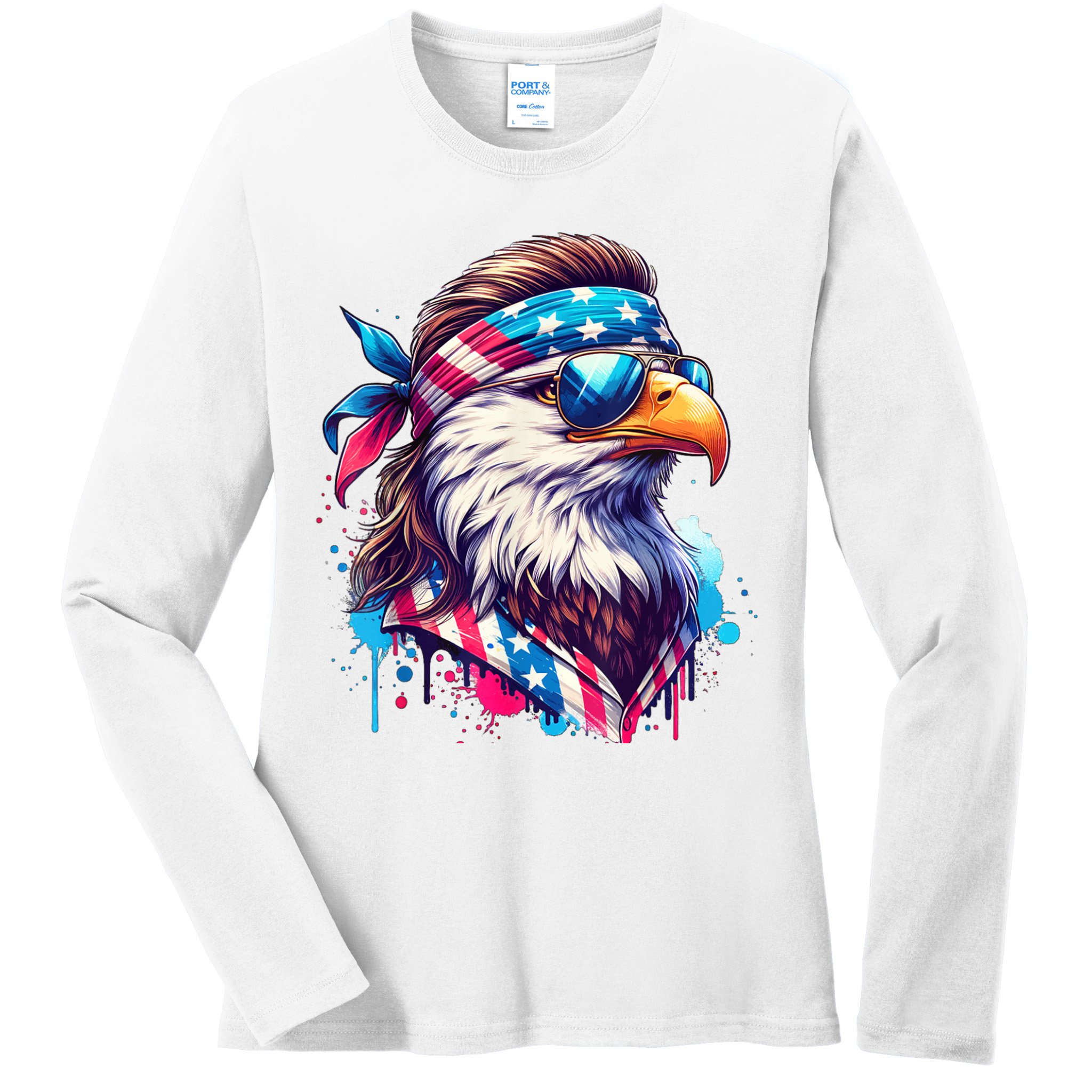 4th Of July Bald Eagle Mullet Murica Usa Usa Merica Ladies Long Sleeve Shirt