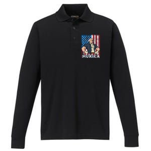 4th Of July Bald Eagle Mullet Murica Usa Usa Merica Performance Long Sleeve Polo