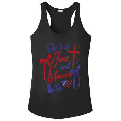 4th Of July She Loves Jesus And America Too Christian Faith Ladies PosiCharge Competitor Racerback Tank