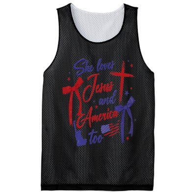 4th Of July She Loves Jesus And America Too Christian Faith Mesh Reversible Basketball Jersey Tank