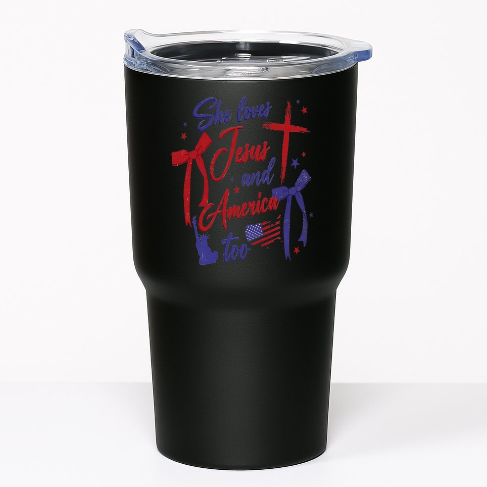 4th Of July She Loves Jesus And America Too Christian Faith Tumbler